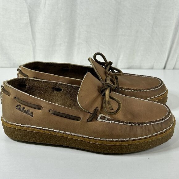 Cabelas Vintage Leather Camp Moccasin Mens 7.5 Slip on Loafers Brown Brazil main image 4